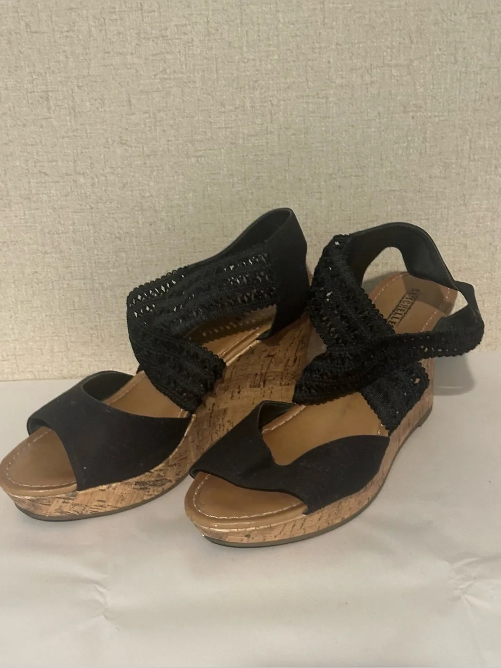 Seychelles Size 10 Black Crochet Cork Wedge Sandals